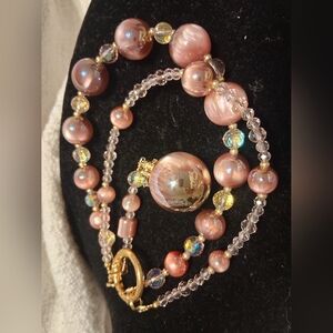 Elegant Pink and Gold Beaded Keychain